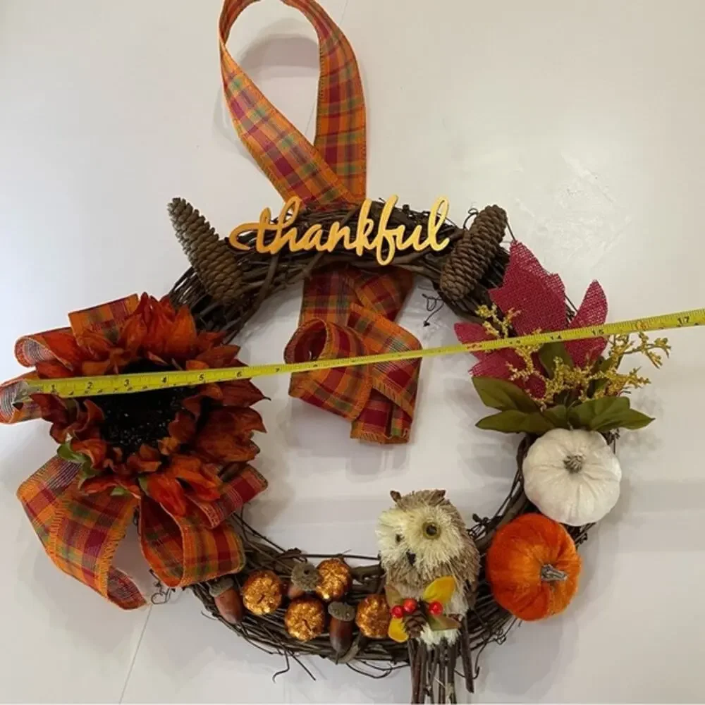 Thankful Owl Harvest Grapevine Wreath 16